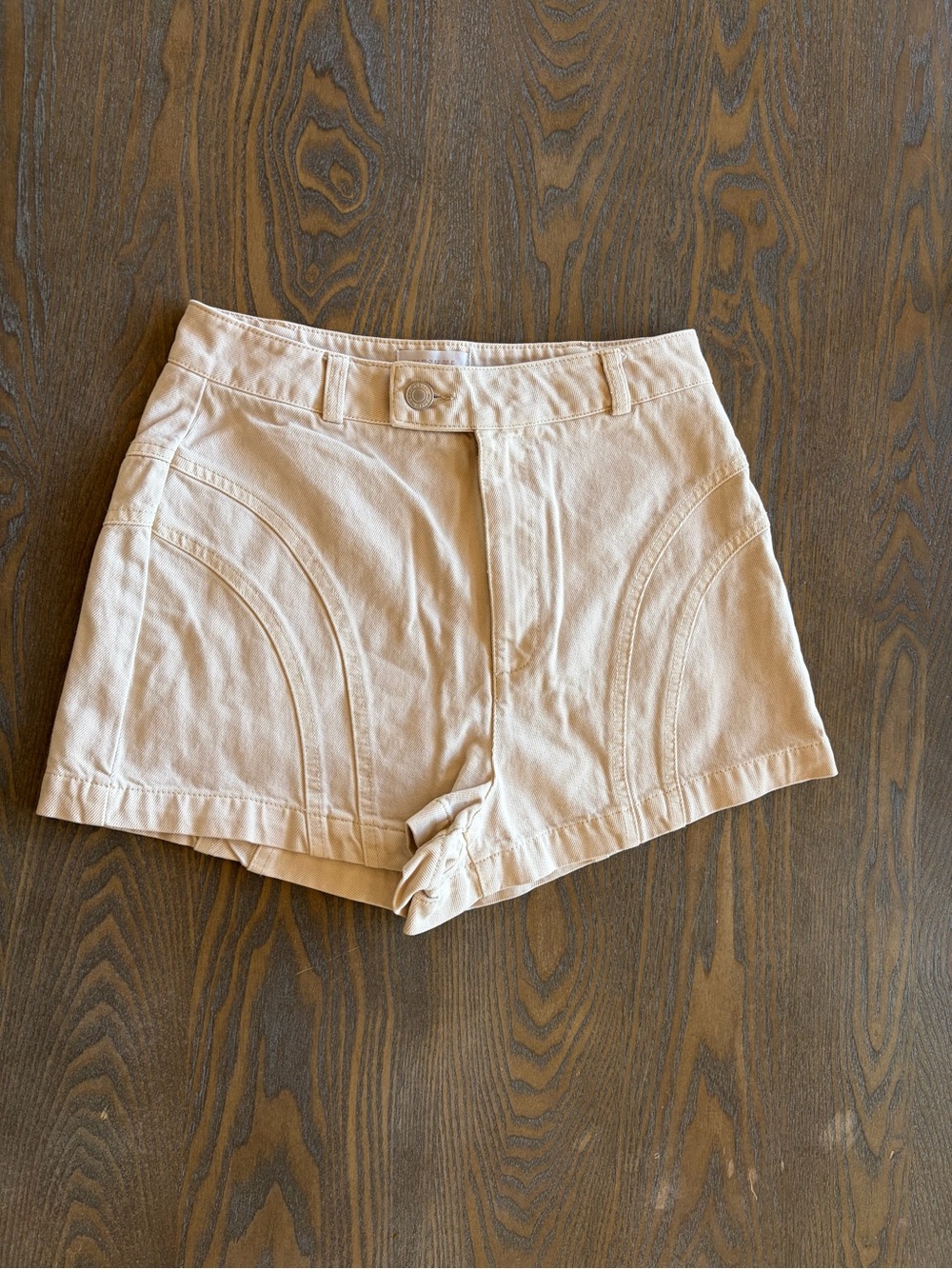 MESHKI Beige High Waisted Tailored Mini Shorts Women’s Size Small